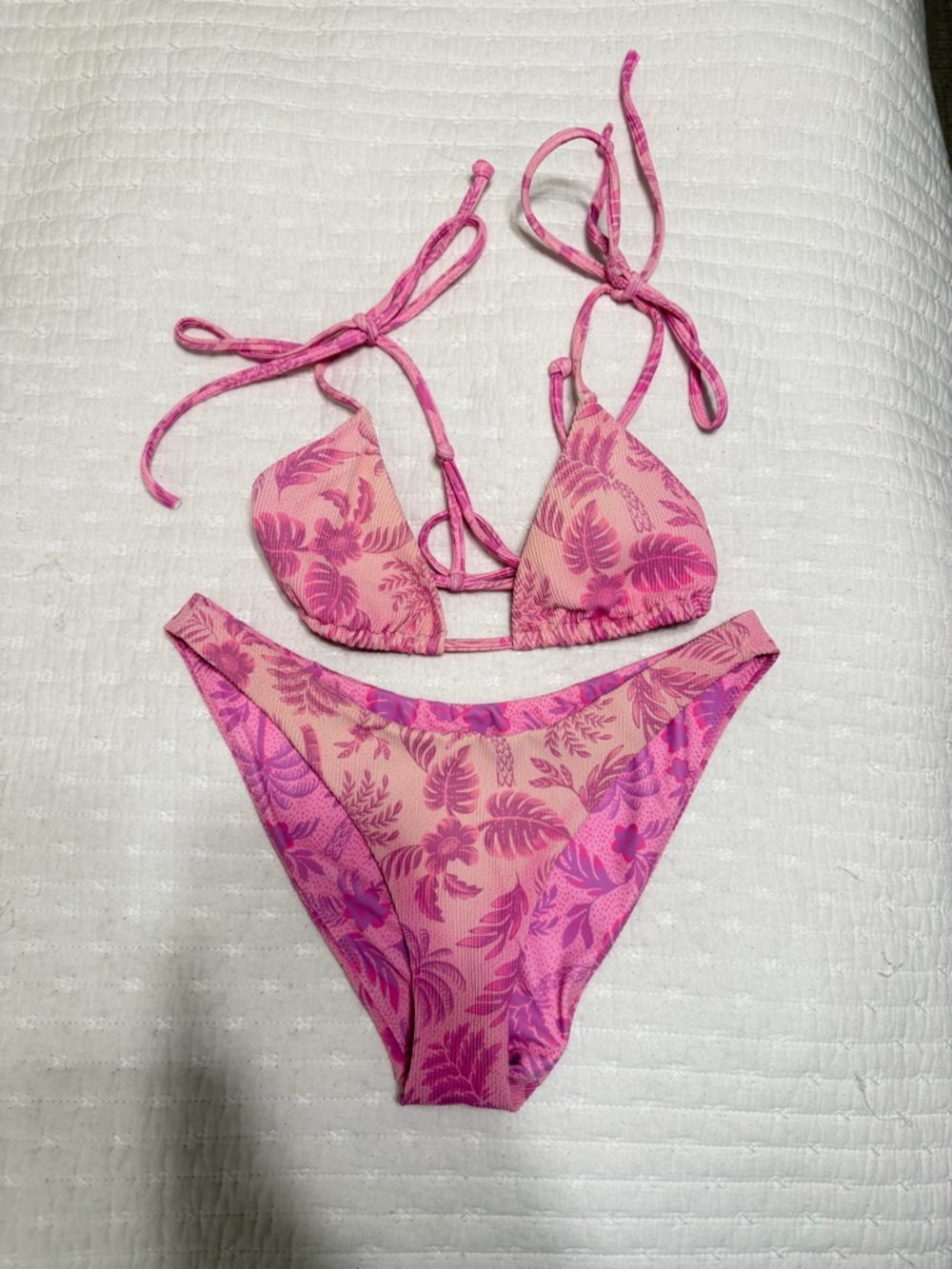 Kulani Kinis Pink & Purple Tropical Print Triangle Bikini